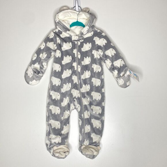 New Carter's Polar Bear Hooded Gray Winter One Piece Suit Baby Size 9 Months - Picture 1 of 9